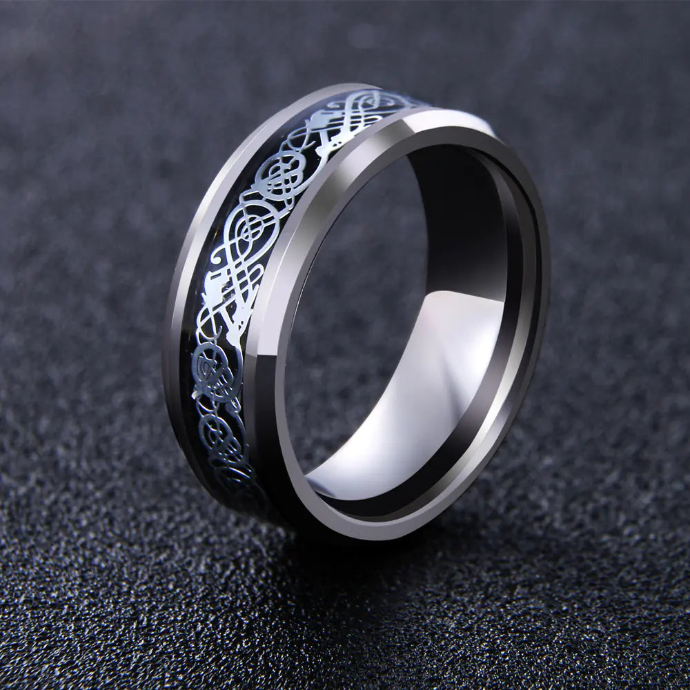 Men's Tungsten Dragon Pattern Ring - 8mm Wide