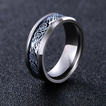 Men's Tungsten Dragon Pattern Ring - 8mm Wide