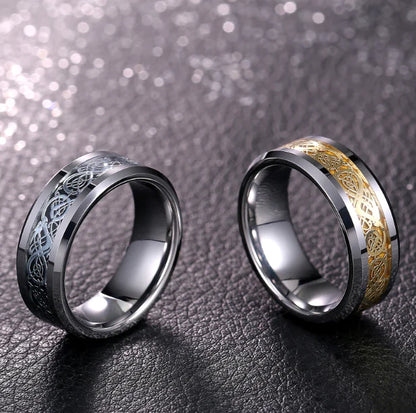 Men's Tungsten Dragon Pattern Ring - 8mm Wide