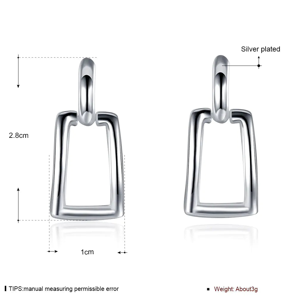 Long Square Geometric Earrings in Silver