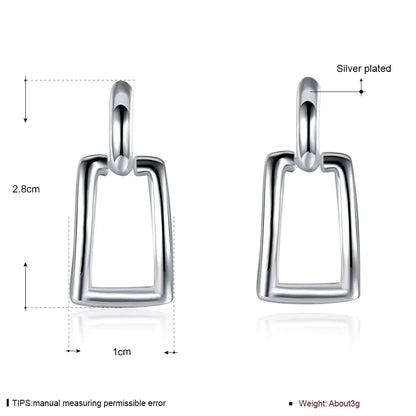 Long Square Geometric Earrings in Silver