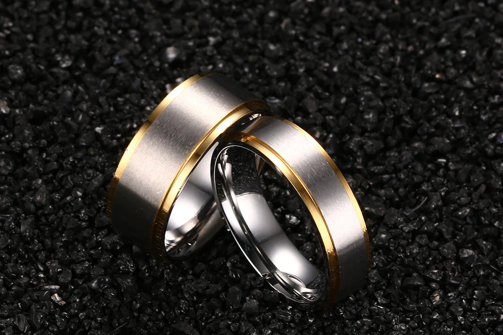 Stainless Steel Couple Rings with Brick Design