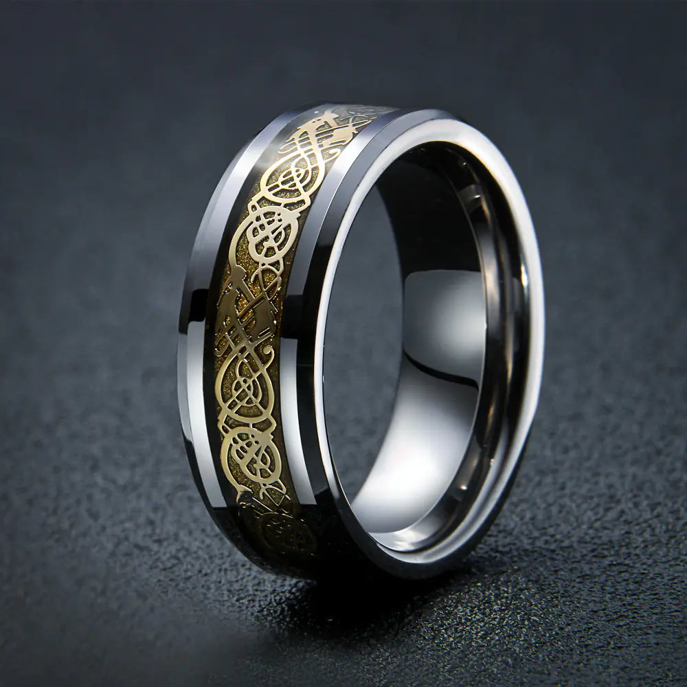Men's Tungsten Dragon Pattern Ring - 8mm Wide