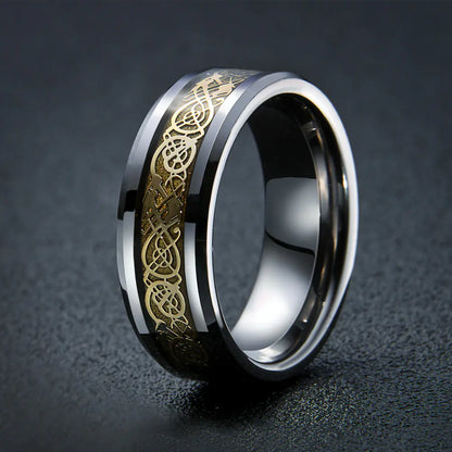 Men's Tungsten Dragon Pattern Ring - 8mm Wide