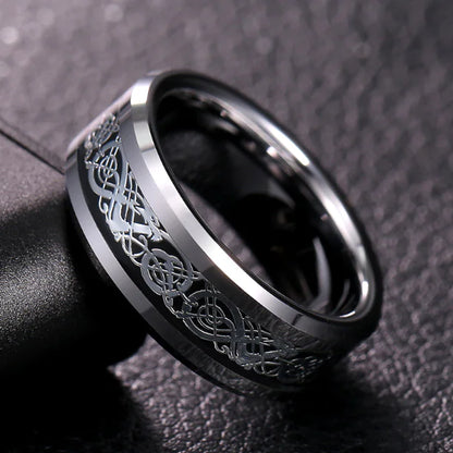 Men's Tungsten Dragon Pattern Ring - 8mm Wide