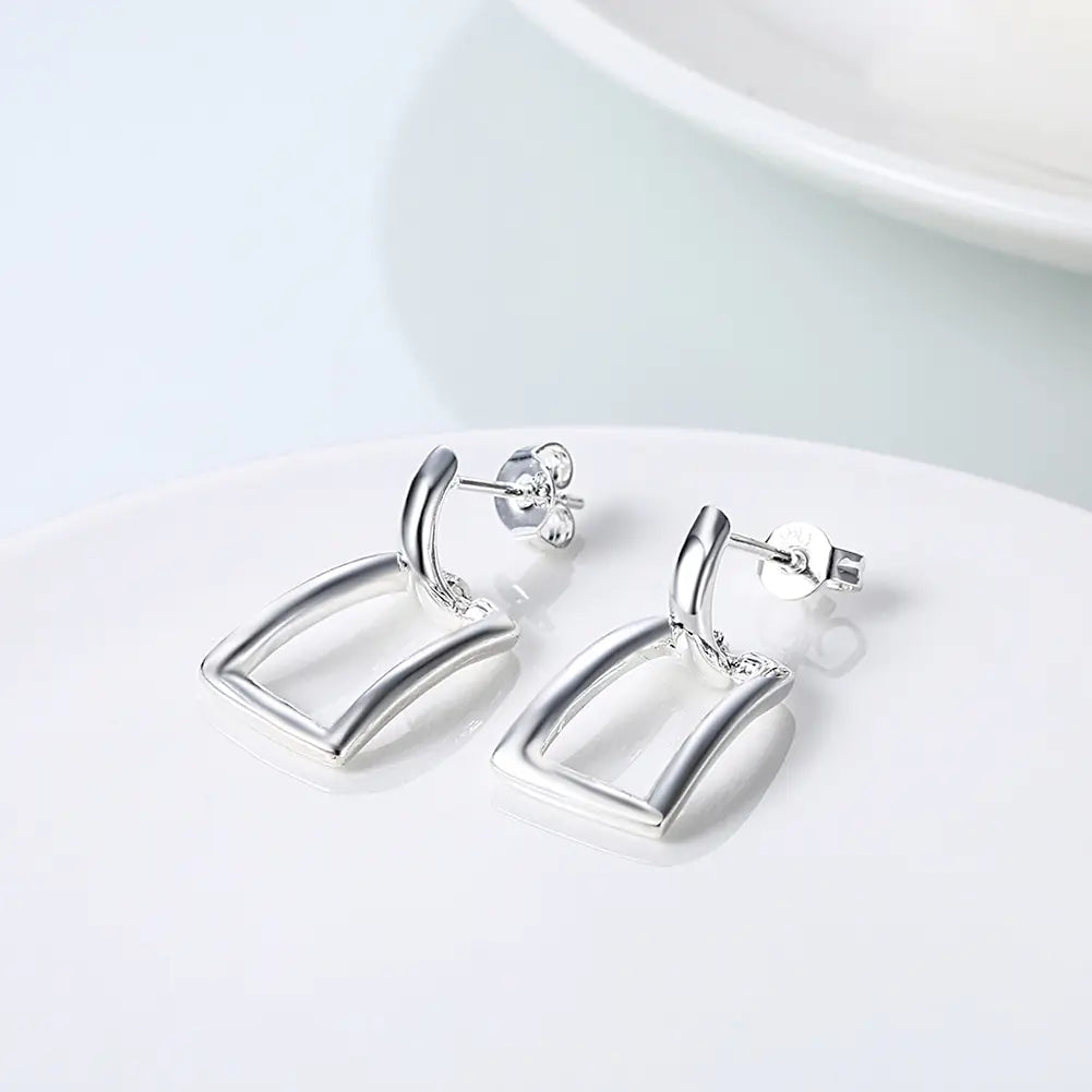 Long Square Geometric Earrings in Silver