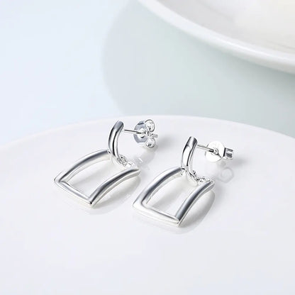 Long Square Geometric Earrings in Silver