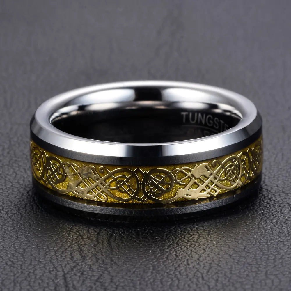 Men's Tungsten Dragon Pattern Ring - 8mm Wide