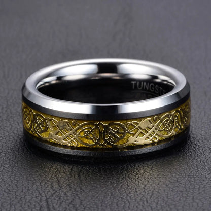 Men's Tungsten Dragon Pattern Ring - 8mm Wide