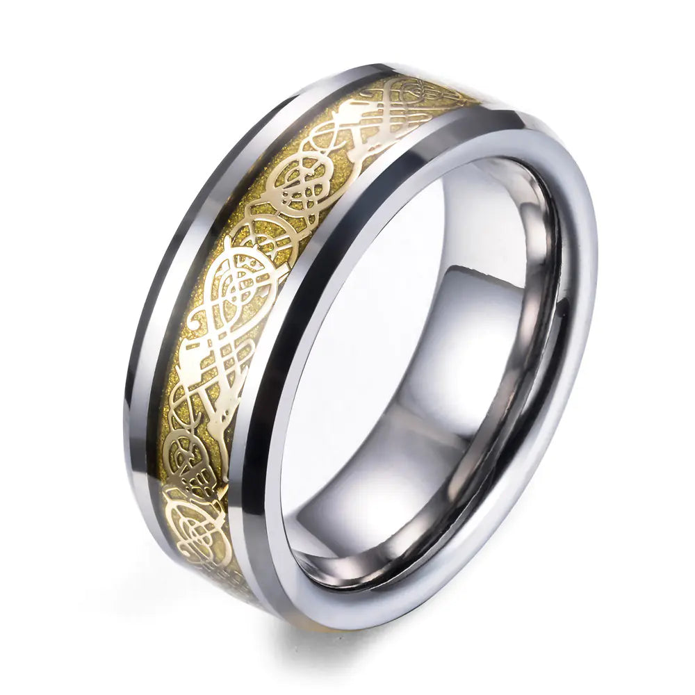 Men's Tungsten Dragon Pattern Ring - 8mm Wide