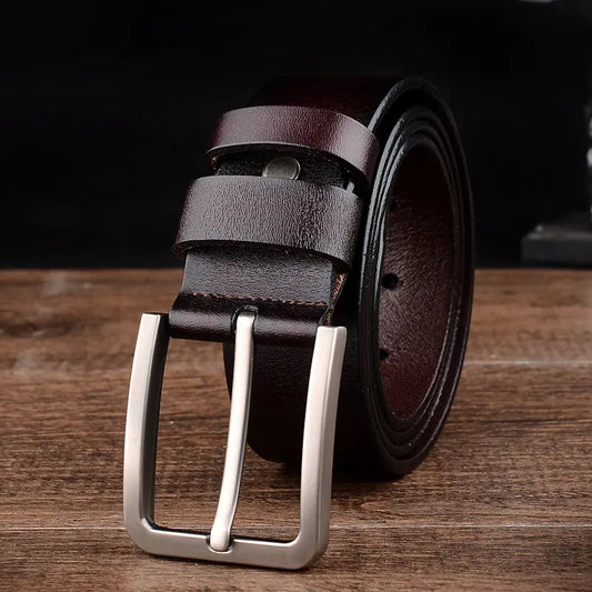 Men's Leather Belt with Pin Buckle - Vintage Style