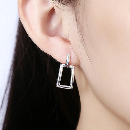 Long Square Geometric Earrings in Silver