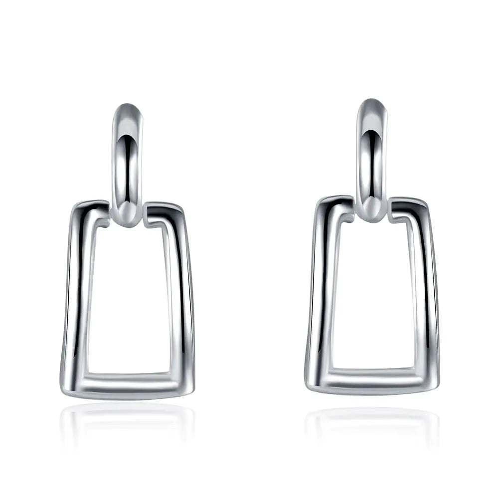 Long Square Geometric Earrings in Silver