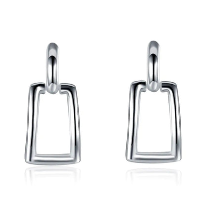 Long Square Geometric Earrings in Silver